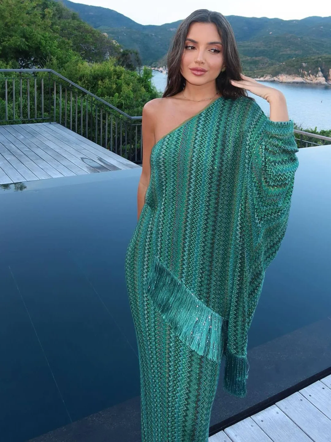 

Ele een длинное платье на одно плечо с бахромой и принтом Bell-Sves V-Ne для женщин, новое модное вечернее платье, фотография