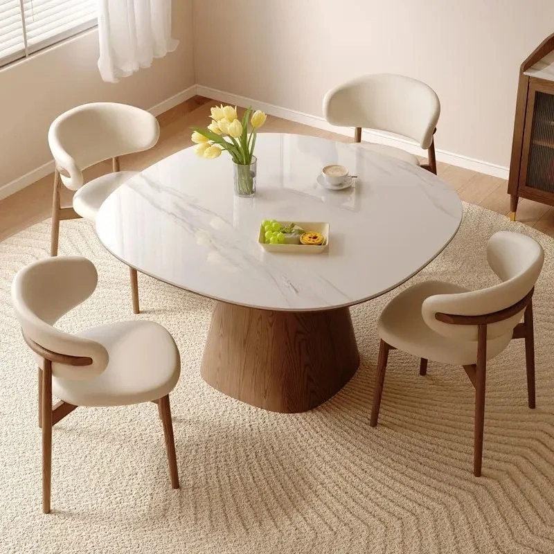 Imported ash wood round solid wood rock slab dining table oval