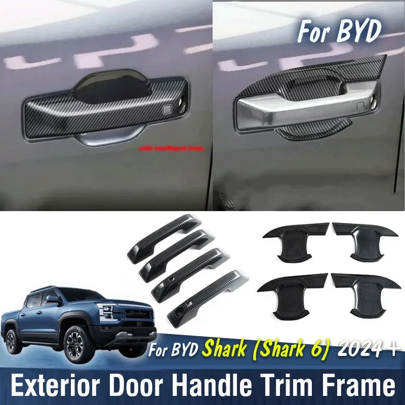 For BYD Shark 6 2024 2025 2026 Smart Door Lock Car Exterior Door Handle Decorative Trim Frame cover stickers Accessories Kit
