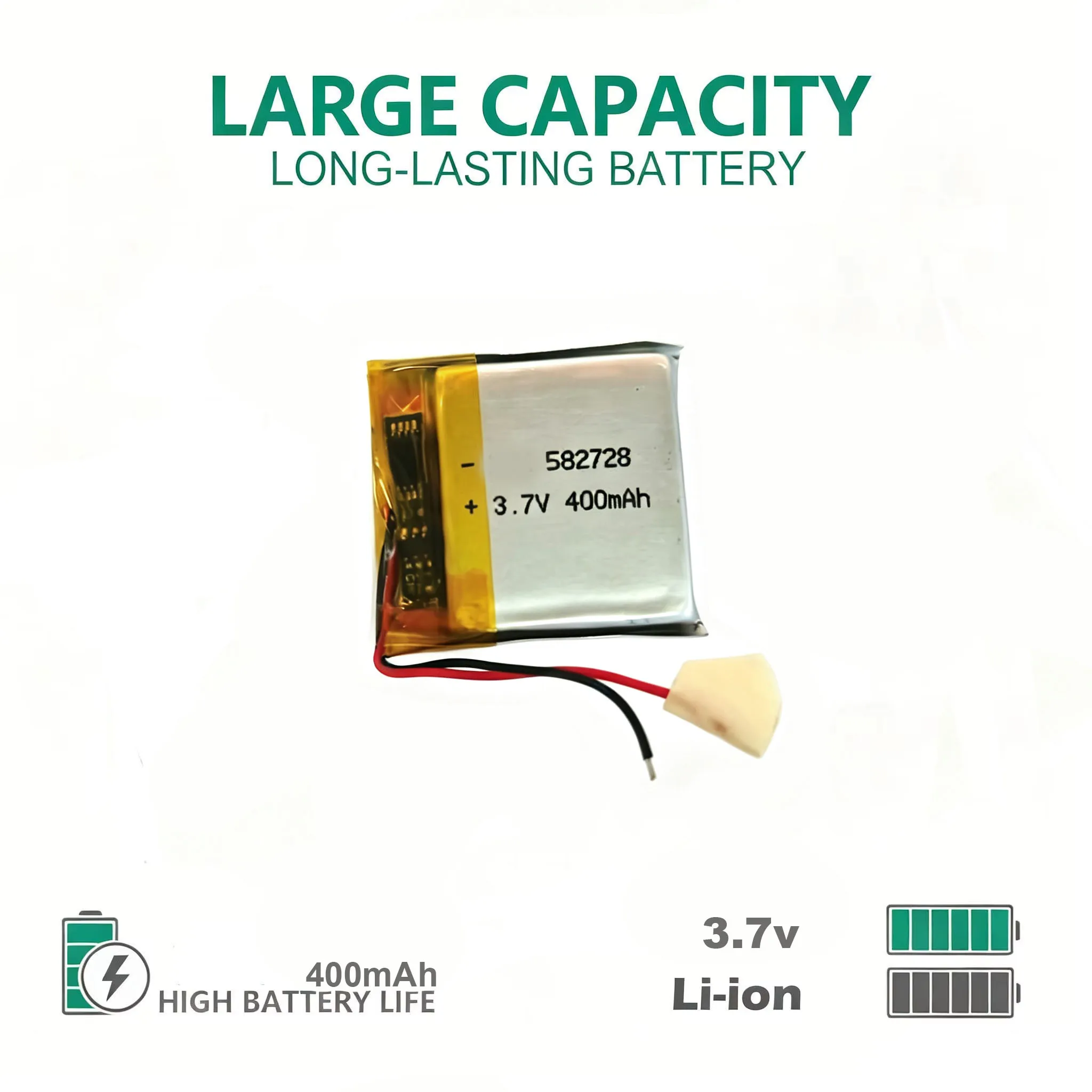 582728 3.7V 400mAh LiPo Replacement Battery For Q50 Q60 Q80 Q90 T58 Kids Smart Baby Watch PH2.0 2Pin