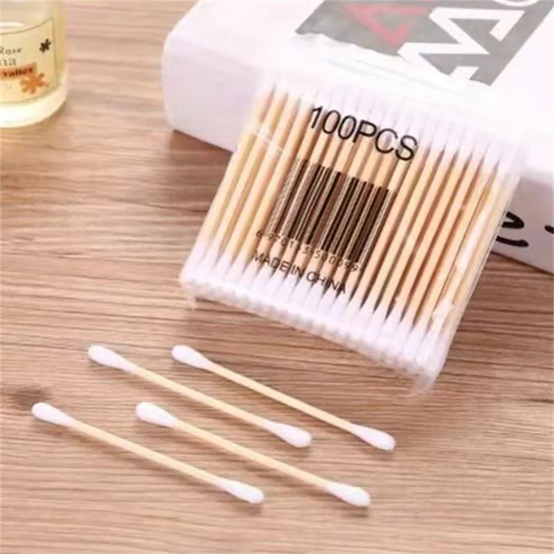 200本入り使い捨て両端綿棒 家庭用メイク落とし 耳かき 衛生クリーニング綿棒 丸型ヘッド