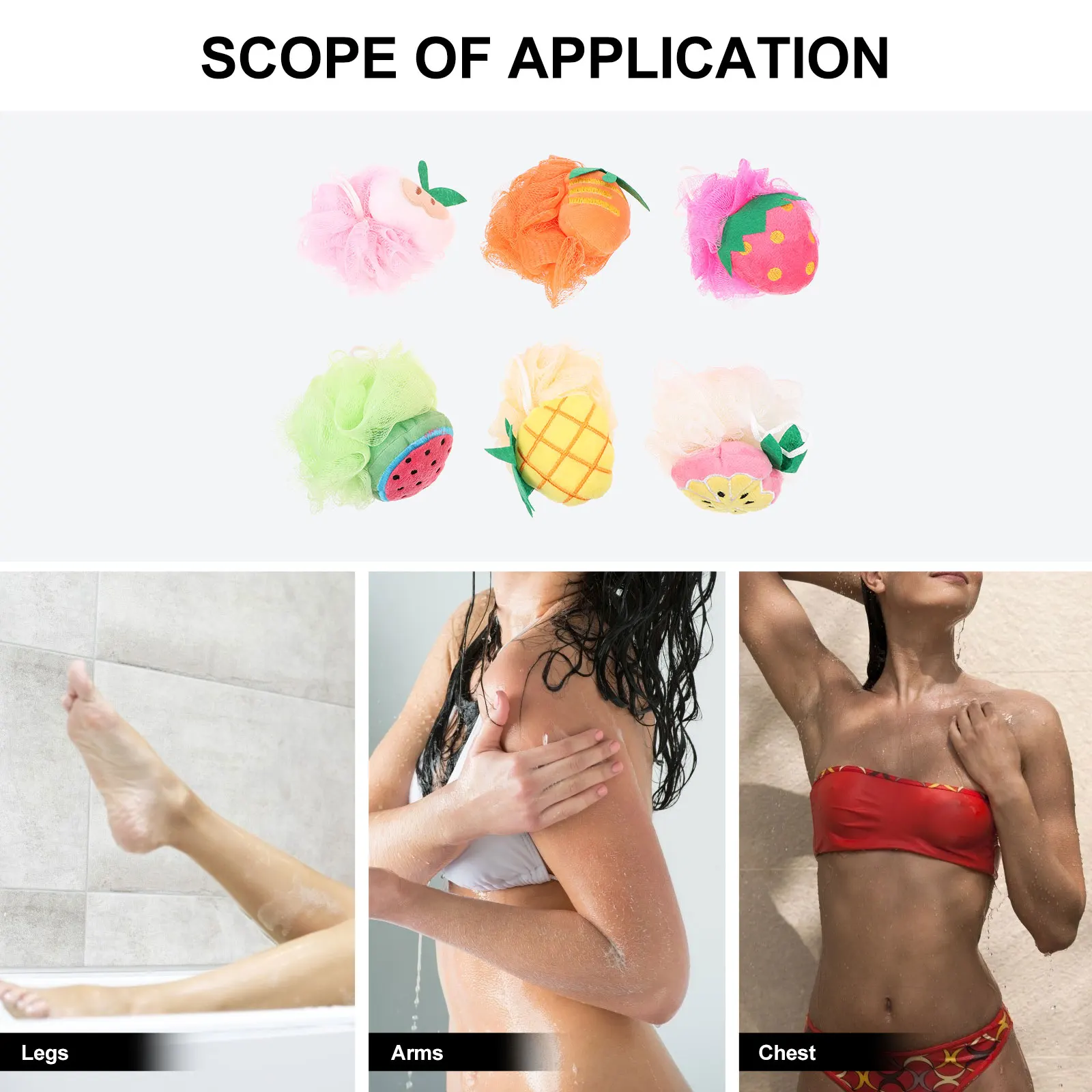 

6Pcs Exfoliating Bath Balls Fruit Shape Shower Sponge Body Scrubbers Bath Cleaning Tools Soft Mesh Hanging Rope