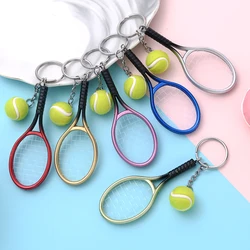 Funny Tennis Ball Mini Keychain for Women Men Racket Key Chain Accessories Bag Pendant KeyrinSouvenir Gifts for Sports Lovers