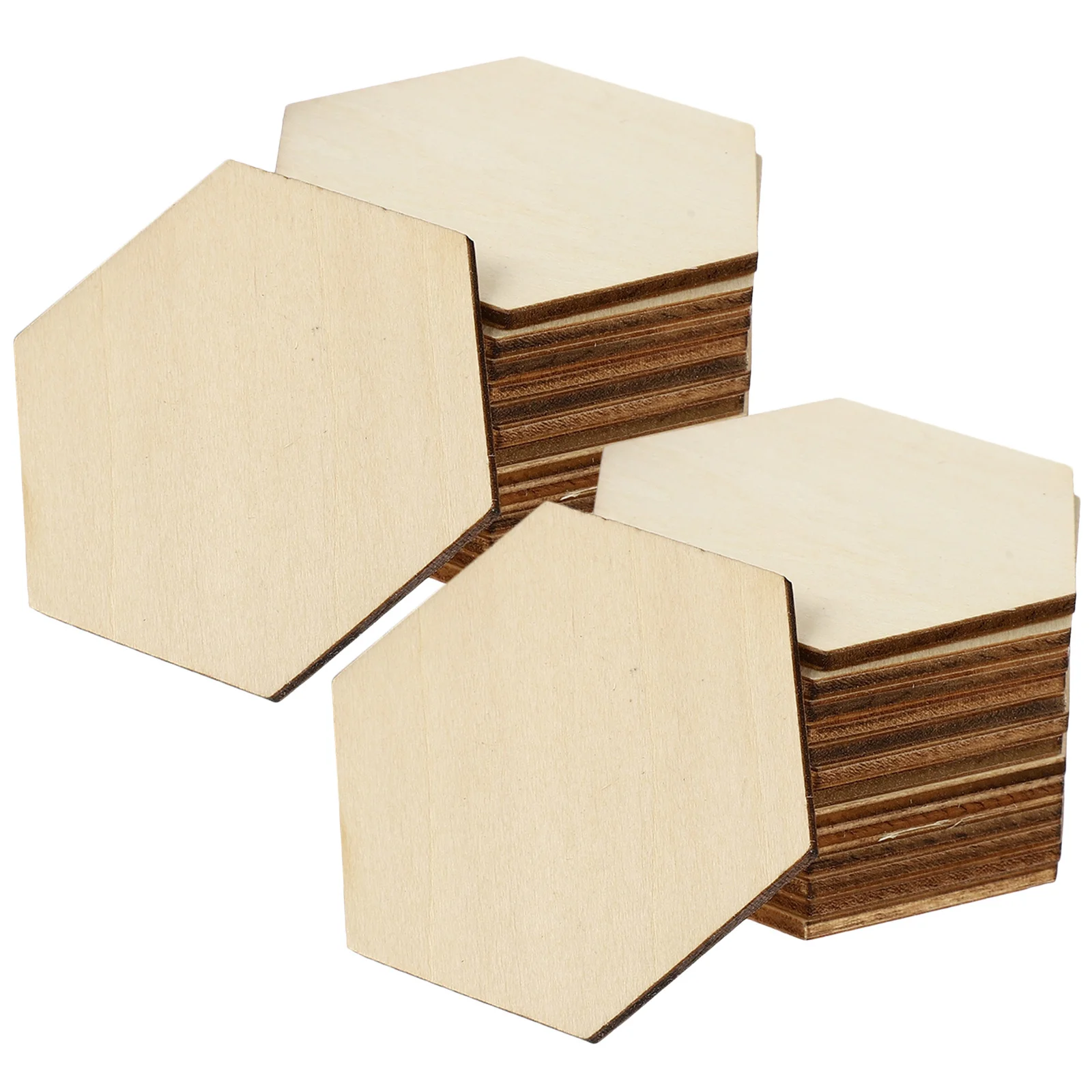 

50pc Wooden Ornaments Beech Wood Hexagonal Pieces Unfinished Blank Slices For Diy Crafts Wedding Christmas Party Decorations