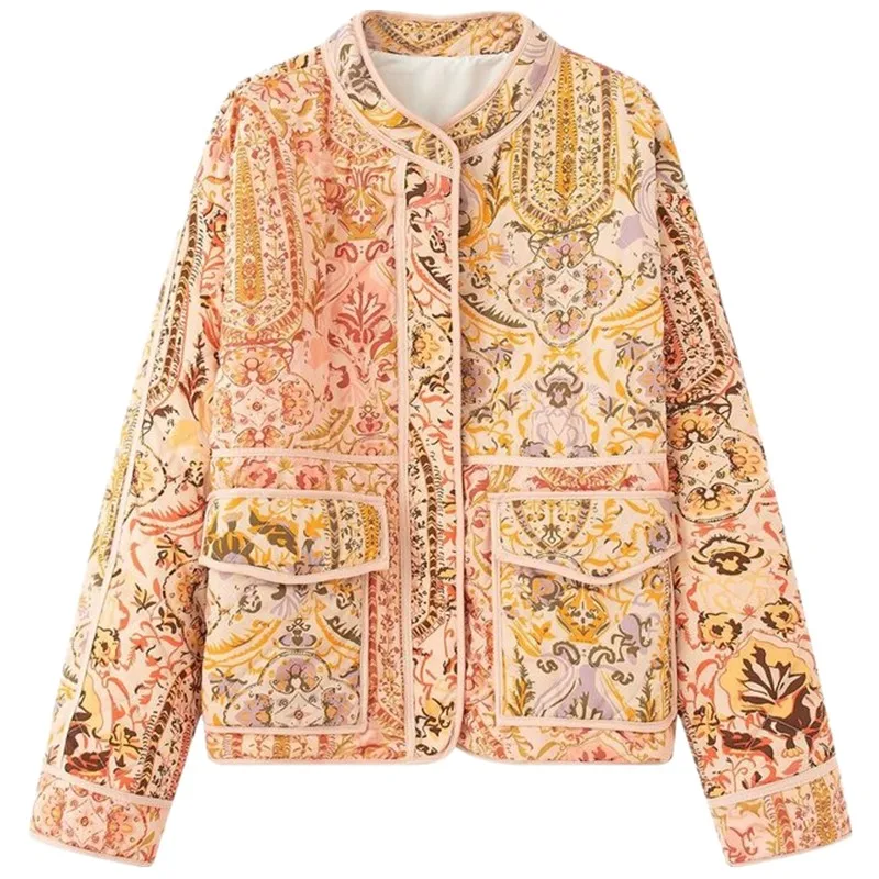 Autunno Inverno Vestibilità ampia in cotone stampato Jaet Colletto alla coreana Versatile design Faion da donna Pendolarismo Sle Cappotto lungo Sve