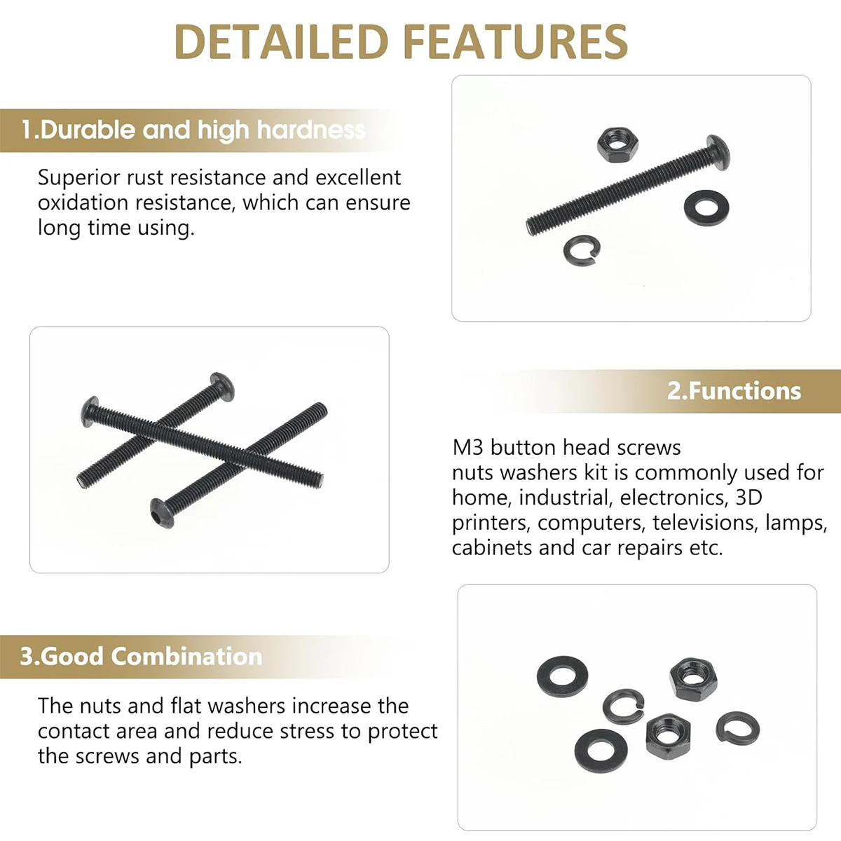 402 قطعة أسود M3 x 30/35/40/45/50 مللي متر زر رئيس المقبس المسمار الجوز غسالة كومبو عدة ، الصف 10.9 سبائك الصلب