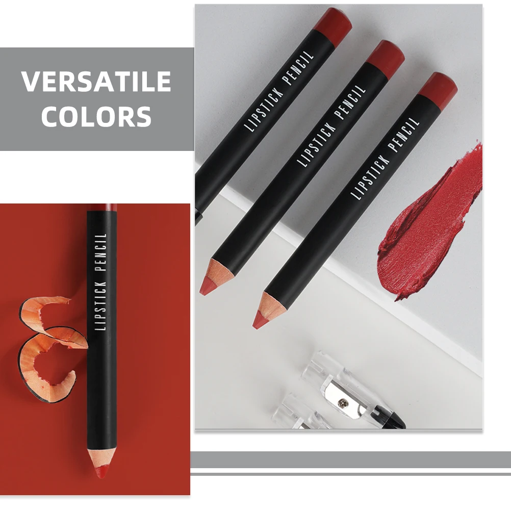 Lápis delineador labial fosco de longa duração, 2 peças, sem manchas, design de madeira para mulheres, lápis labial fosco