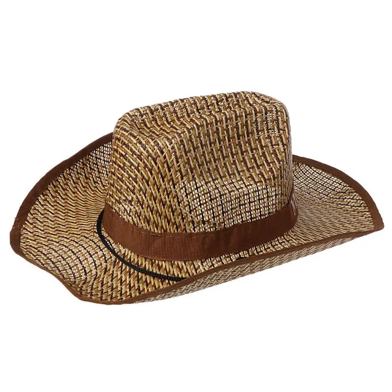 Men Retro Western Cowboy Summer Straw for Sun Hat Wide Curly Brim Letters Printe Drop Shipping