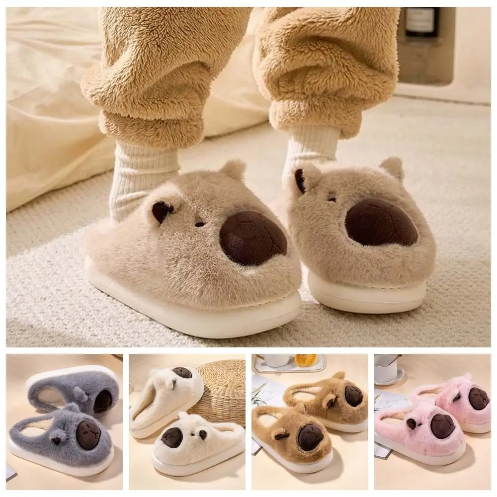 Zachte Capibara Harige Slippers Verdikte Antislip Cartoon Katoenen Slippers Dikke Zolen EVA Warmer Thuis Katoenen Schoenen Paar