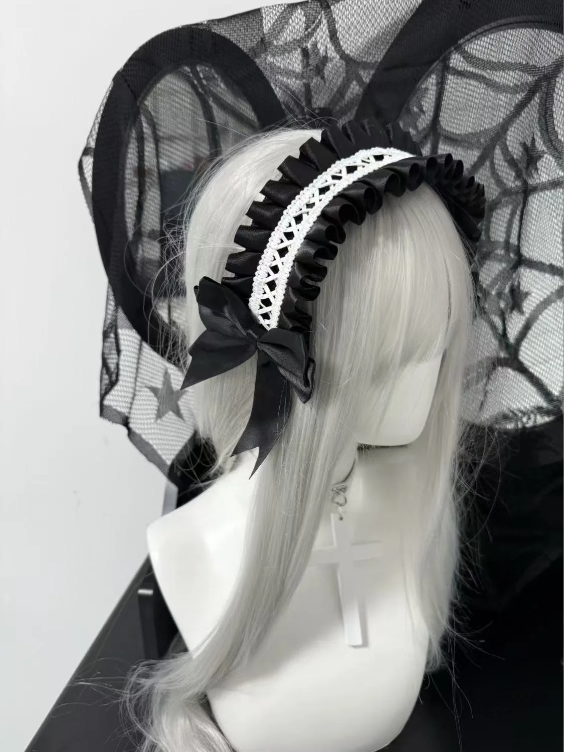 الدانتيل Bowknot عقال للحزب تأثيري الفرنسية عقال النساء حفلة هيرباند تأثيري حلي أنيمي خادمة غطاء الرأس