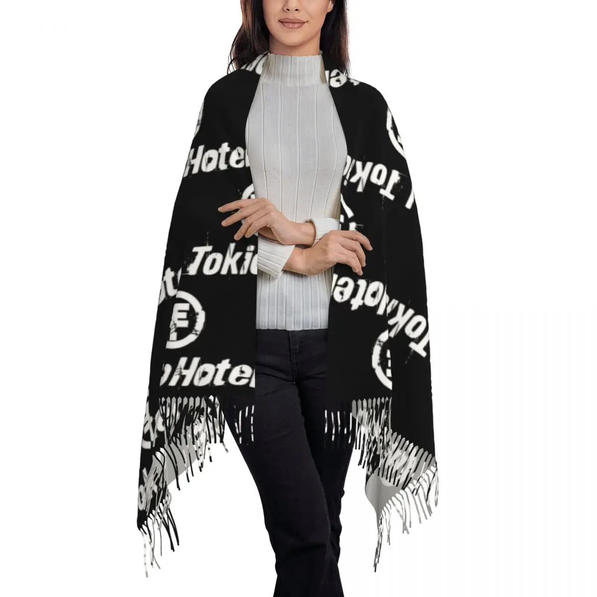 Genres Rock Tokio Hotel Logo Scarf Tassel Scarves Women Soft Warm Shawls and Wraps Long Fall Winter Shawl Wrap