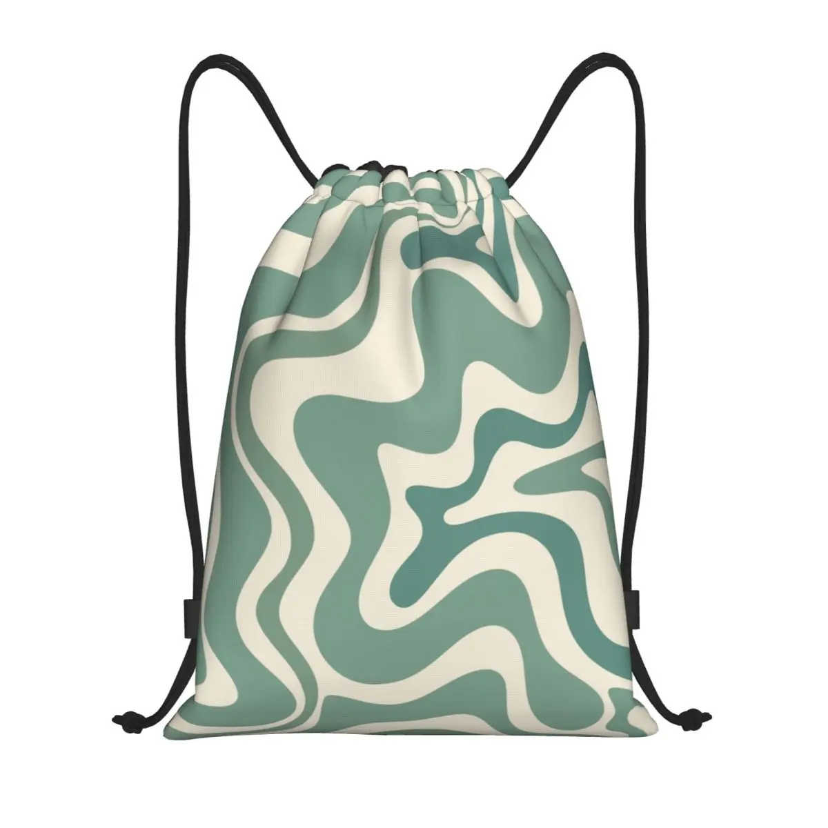 Patrón abstracto de remolino líquido en eucalipto, bolsa con cordón de salvia, mochila deportiva plegable para gimnasio, mochilas de almacenamiento para compras