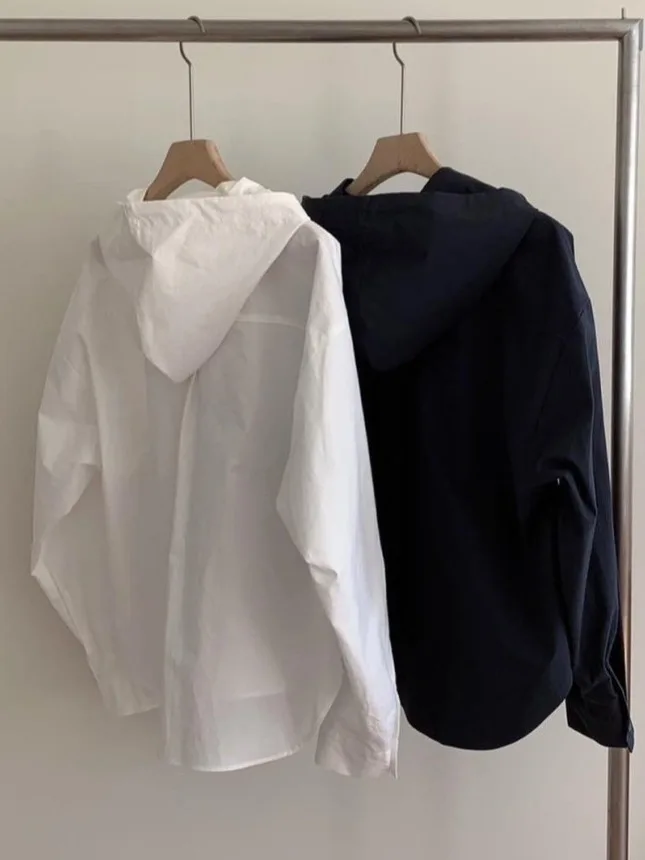 Csa e informal hoada de manga larga con capucha de Color puro para mujer, Top versátil con diseño de un solo botó...