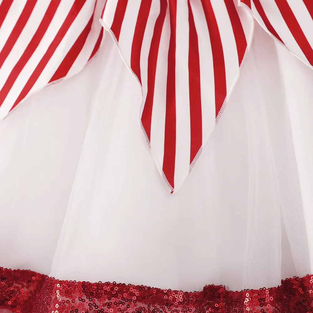 Red Striped Christmas Dresses for Girls Carnival Costume Big Bow Birthday Princess Girl Party Dress Wedding Bridesmaid Prom Gown