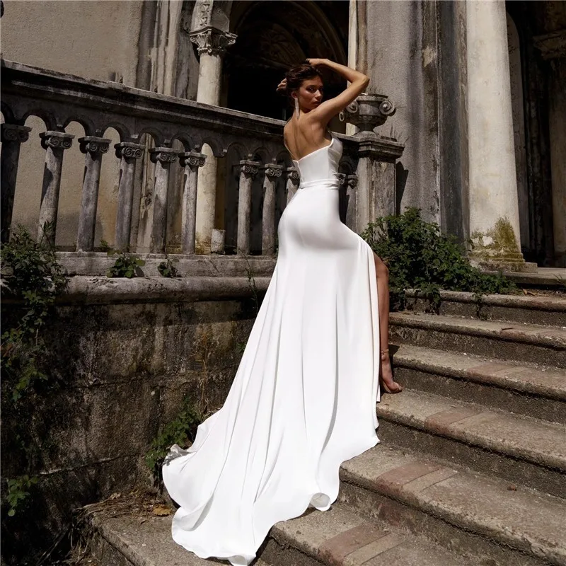 Simple White Wedding Dress for Women Mermaid 2023 Pleats High Slit Backless Sexy Bride Bridal Gowns Vestido De Novia Robe Mariee