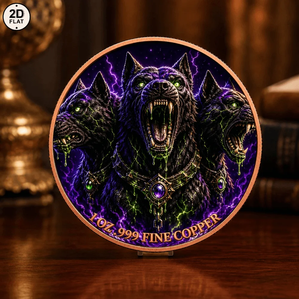 1pc Greek Myth Cerberus Hell Hound 1oz .999 Fin Copper Commemorative Coin Dark Fantasy Challenge Coin Mythology Keepsake Gifts