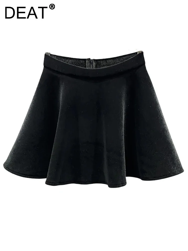 

DEAT Women's Velet Skirt Solid Color Simple Design A-line High Waist Mini Short Female Skirt Autumn 2024 New Fashion 29L8302