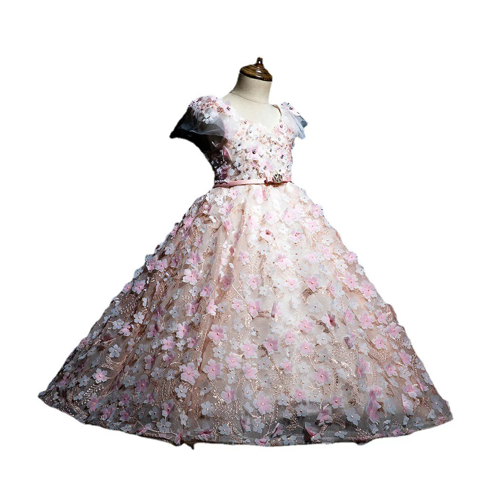 New Arrival Flower Lace Girls Clothes Princess Party Pageant Kids Dresses for 2-14 Years Children Wedding Evening Long Gown