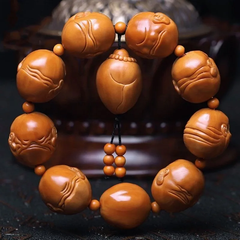 Olive Pit Carved HandString Evil Monk Mountain Ghost Prayer Beads Bracelet For Men Natural Olive Kernel Beads Blessing Wealth