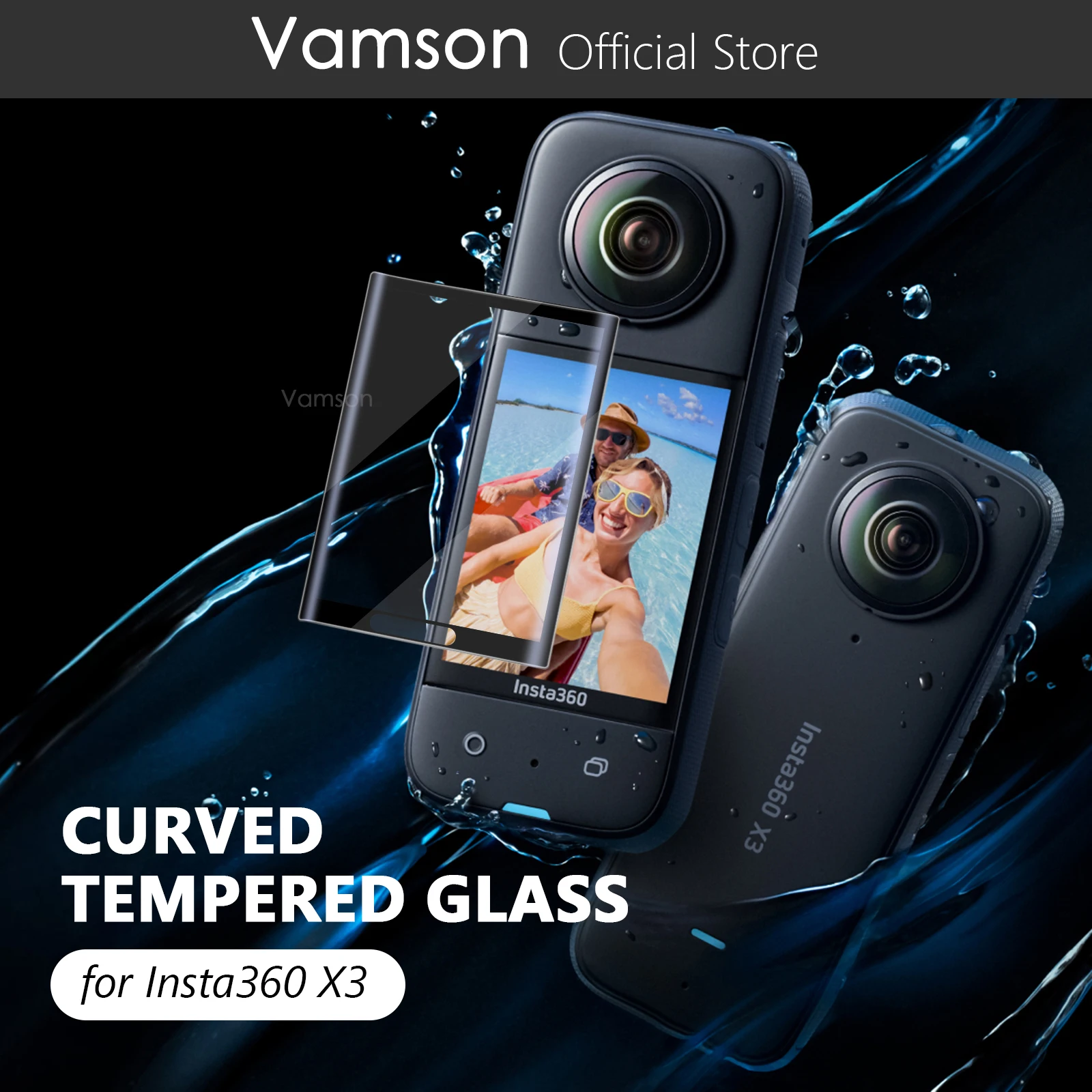 Vamson 3D Curved Screen Protector for Insta360 X3 Tempered Glass Film Anti-scratch HD Insta360 Action Camera Accessories VP725