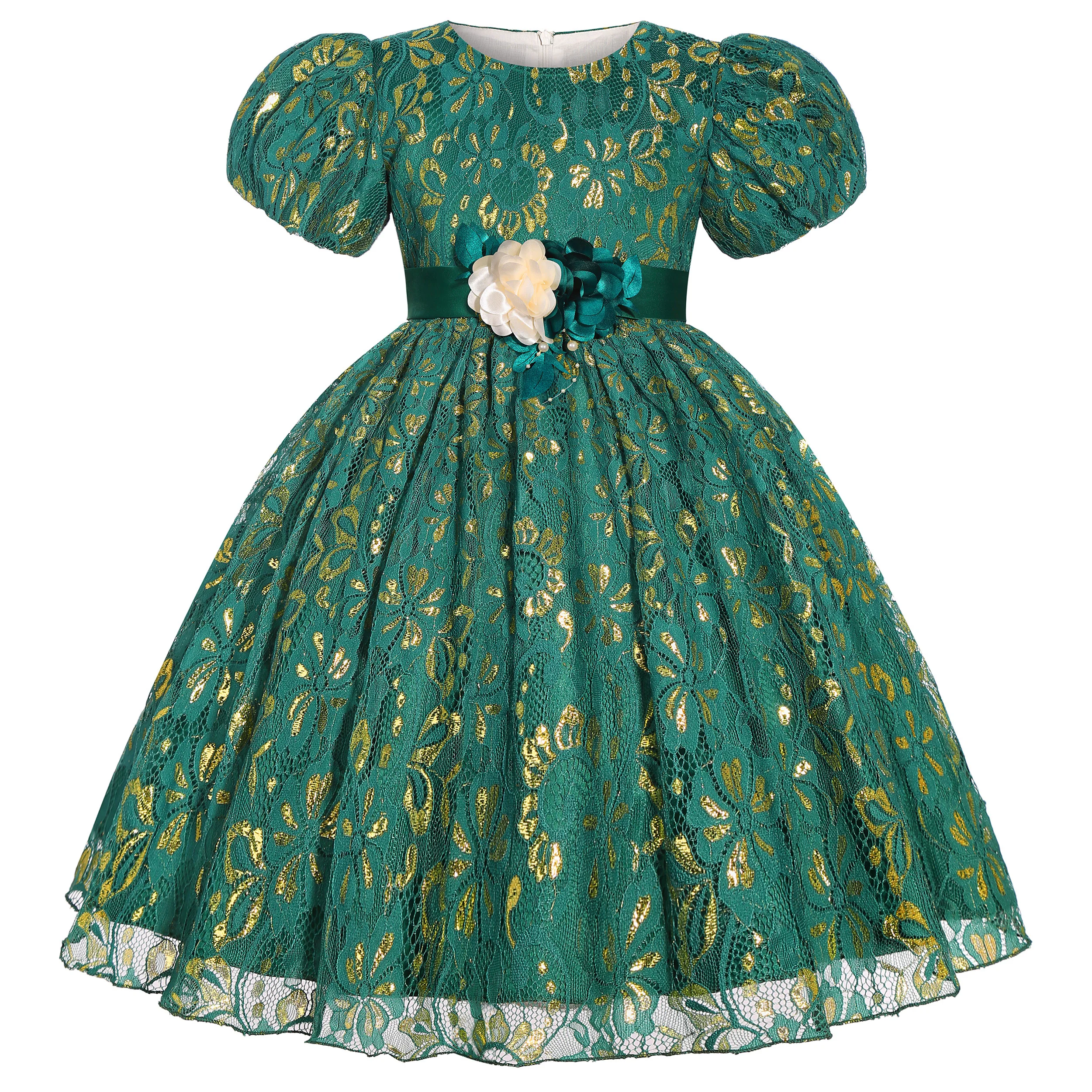 2024 New holiday party children\'s dress Children\'s puffy sleeve dress bow princess dress sold well