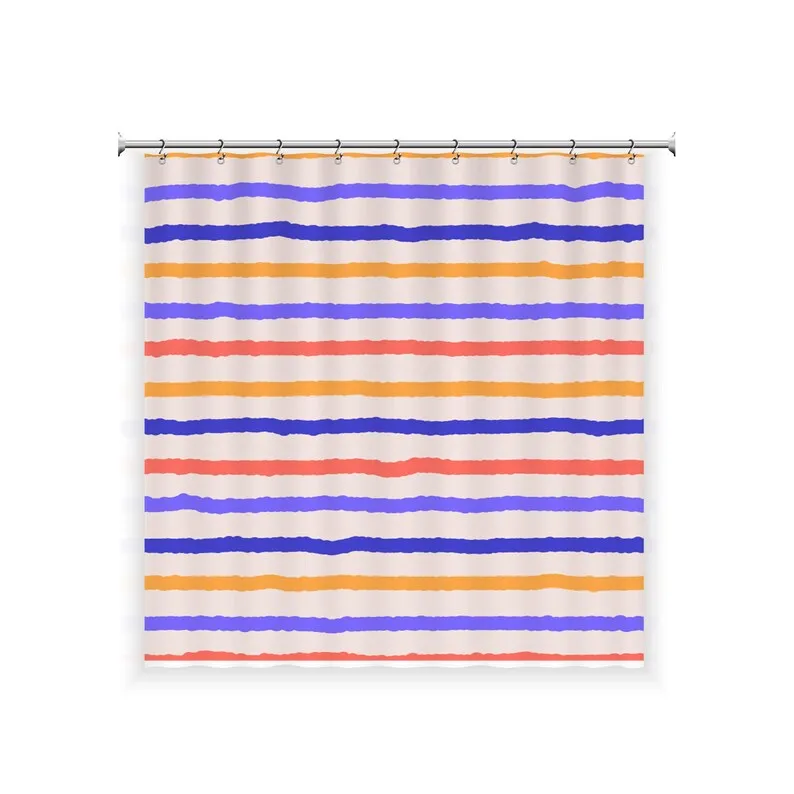 Hand Painted Stripe Shower Curtain, Colorful Pastel Lines Bathroom Decor, Modern Boho Water Resistant Fabric