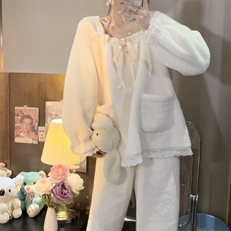Verdickung Warme Damen Nachtwäsche Nachthemd Süße Prinzessin Stil Flanell Pyjamas Damen Winter Lose Student Loungewear – Detail 8