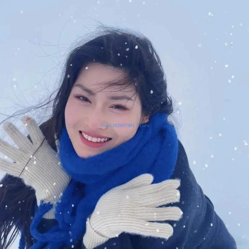 N7YF Bufanda elegante color liso con extremo borlas texturizadas para capas y protección para clima frío