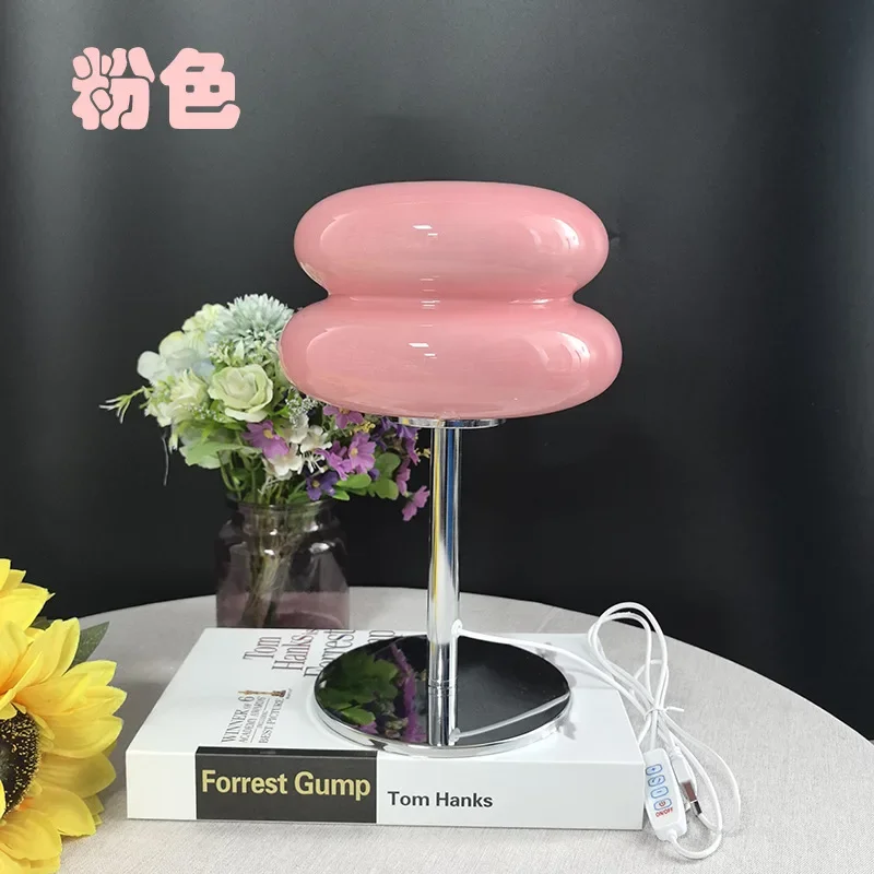 Macaron Glass Table Lamp Trichromatic Dimming Living Room Atmosphere Lamps Eye Protection Night Light Girl Bedroom Bedside Decor