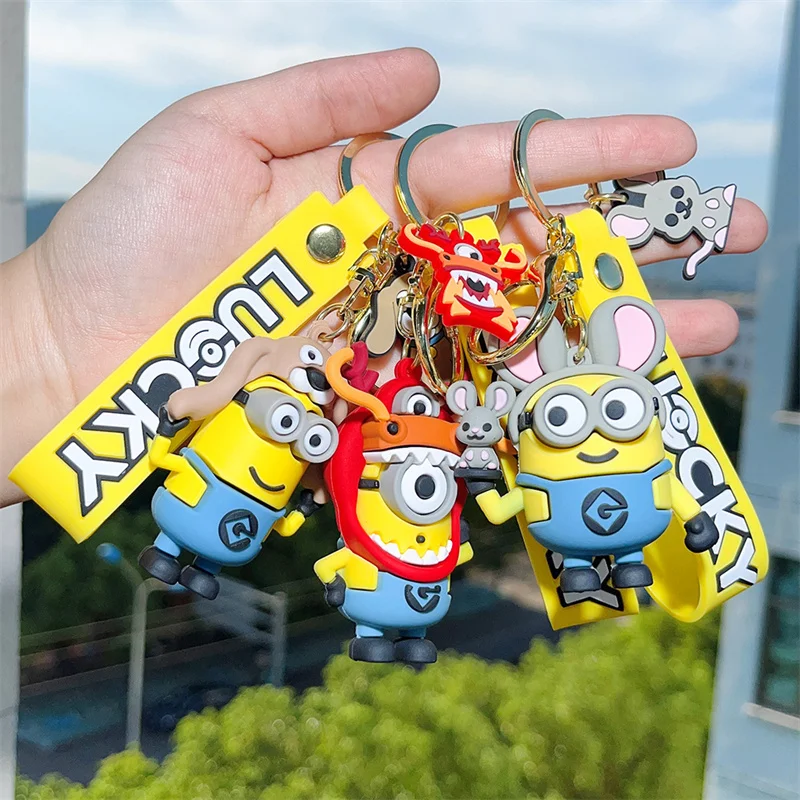 MINISO Cute Cartoon Anime Minion Keychain 12 Zodiac Keyring Student Couple Backpack Car Key Pendant Children\'s Toy Gift