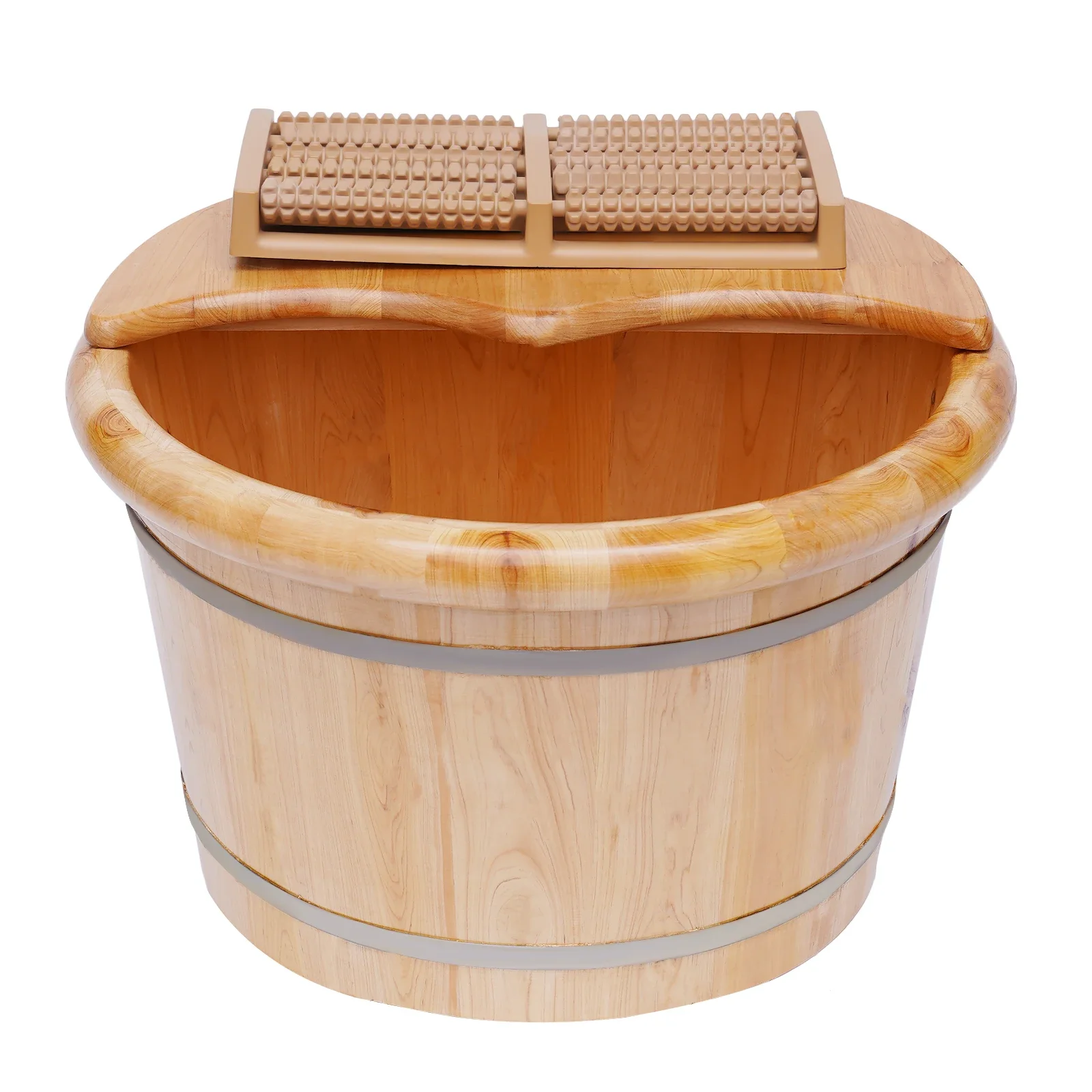 

Portable Foot Bath Bucket Wooden Bucket Foot Bath Massage With Cover And Plate Massager