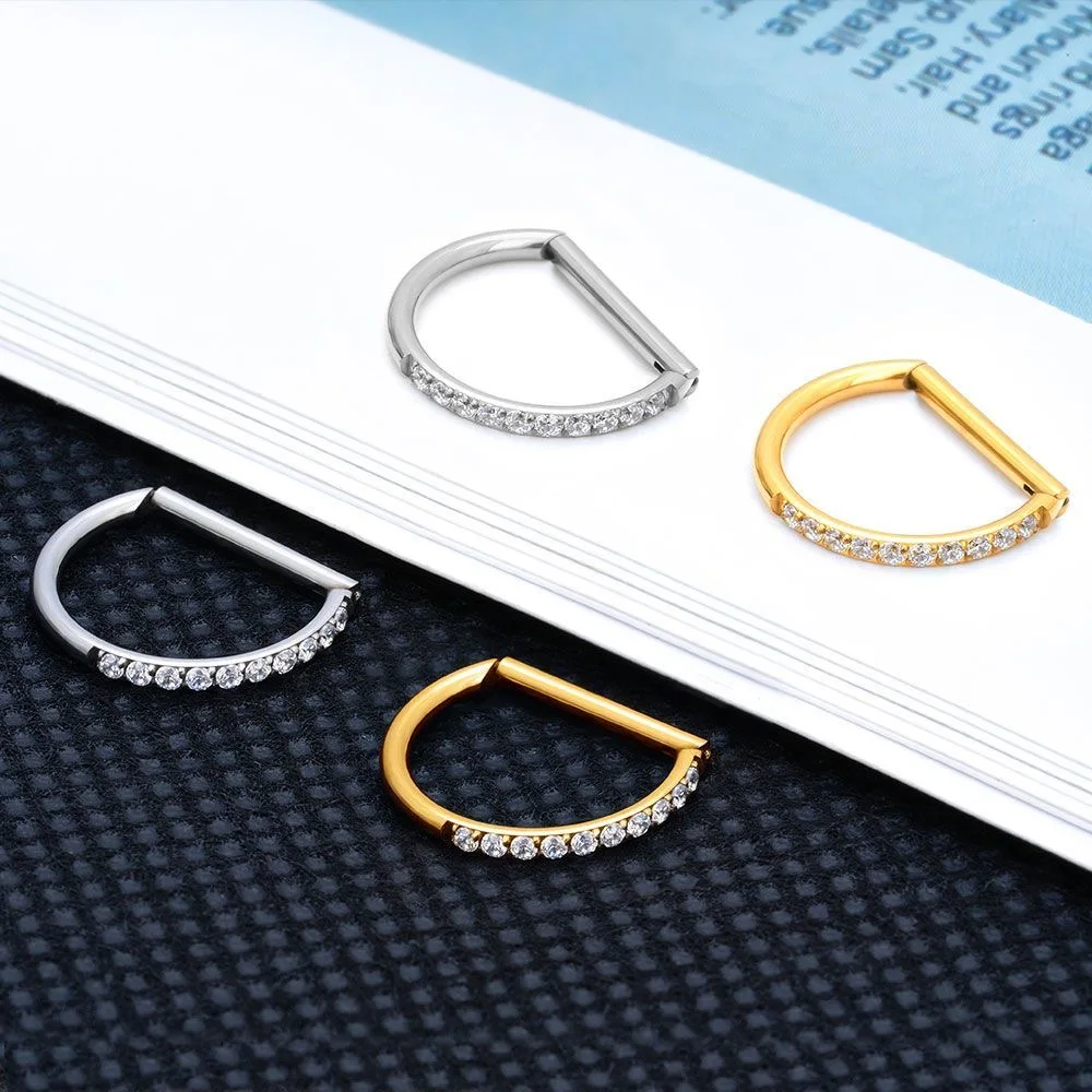 G23 Titanium Piercing 16G 8/10/12mm Nose Ring D Shape Segment Ring Clicke Cartilage Tragus Helix Lip Piercing Body Jewelry