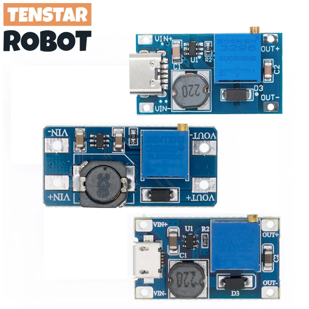 MT3608 DC-DC Adjustable Boost Module 2A Boost Plate Step Up Module TYPE-C MICRO USB 2V-24V to 5V 9V 12V 28V