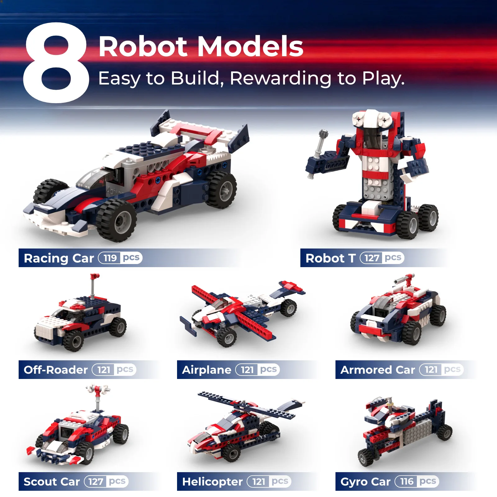 Apitor 8-in-1 STEM Building Blocks Set for Kids Educational DIY Race Car Robotics Kit Motor Engineering Toys Fun for Boys & Girl