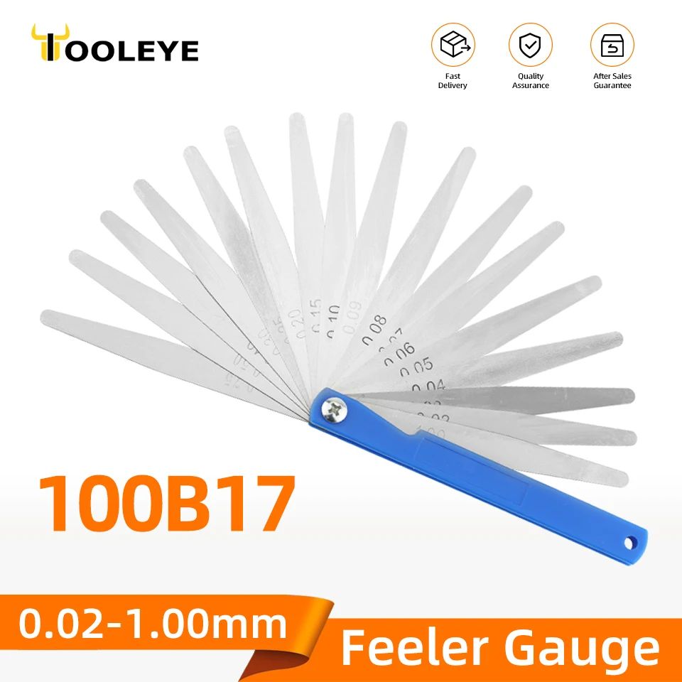 Calibrador Feeler 100B17, tamaño métrico 0,02-1mm, juego de manómetros de espesor, válvulas, follaje de válvulas, hueco de bujía para medición de huecos de sonda