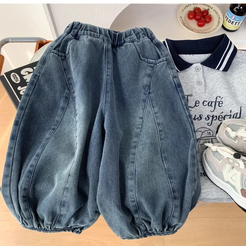 

2026 Spring/Summer Hot Selling New Children's Solid Color Elastic Waist Lantern Pants