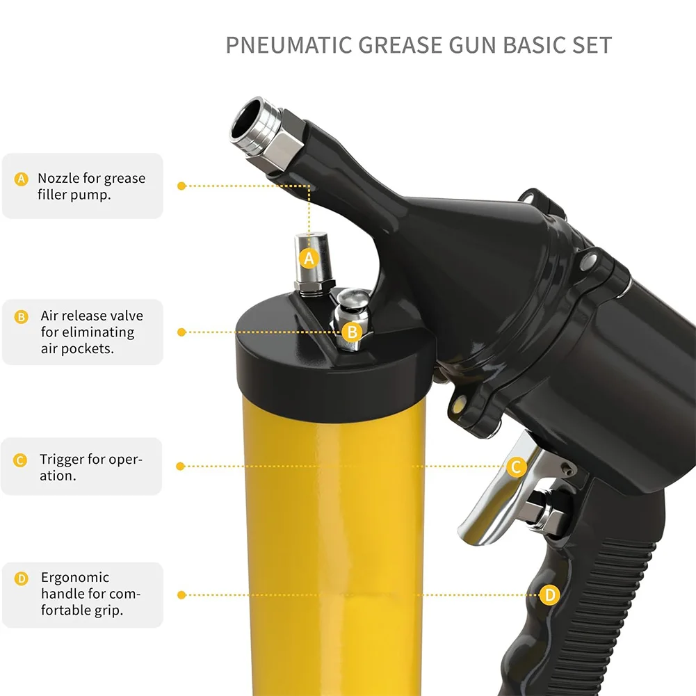 400CC Air Operated Grease Gun 6000PSI Heavy Duty Air Compressor Grease Gun 2 Coupler Portable Grease Gun 1 Bent Metal Pipe