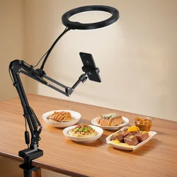 Lumière de remplissage LED avec bras flexible, support de téléphone, support pour vidéo statique, diffusion en direct, cuisine, bras articulé réglable