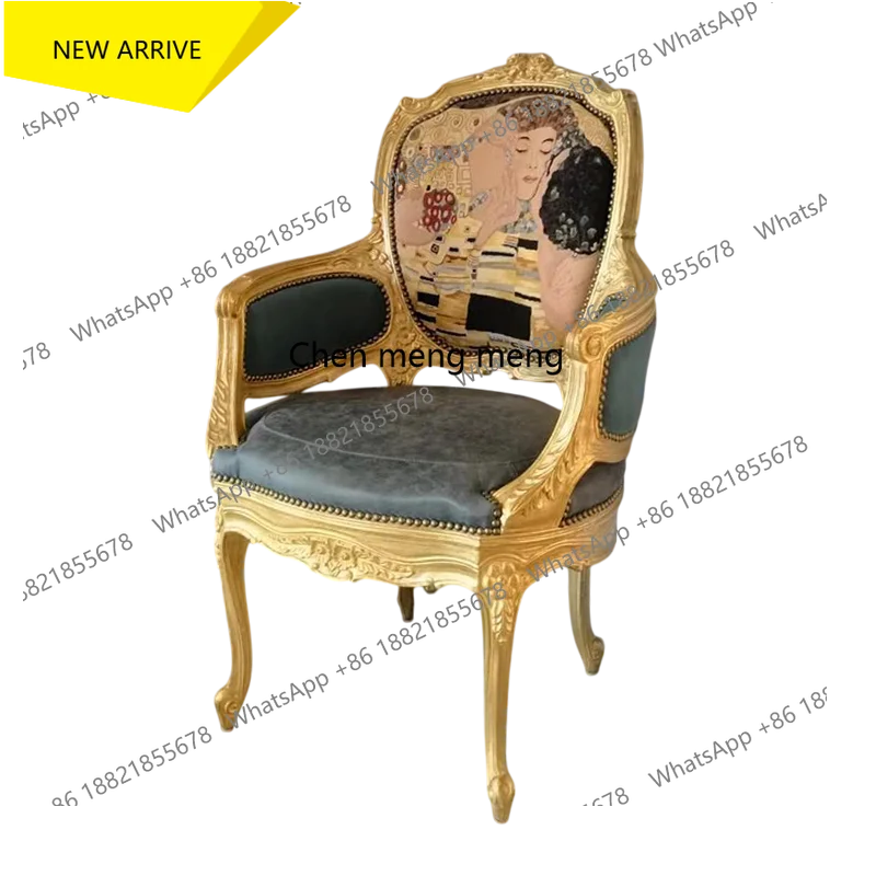 Q178 French court style embroidery fabric armrest book chair high-end all-solid wood leisure chair designer