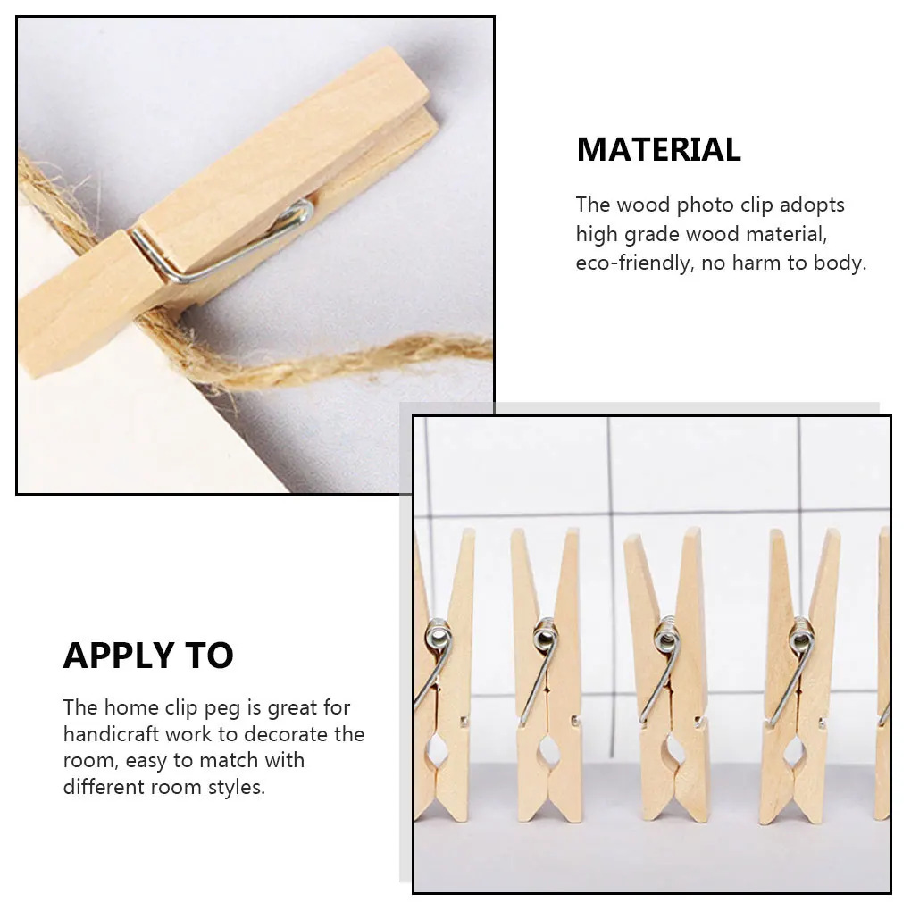 Premium Wooden Clothespins - Convenient To And Fashionable Clips For Photo And Decoration Multipurpose Wooden Clips 45mm（100)