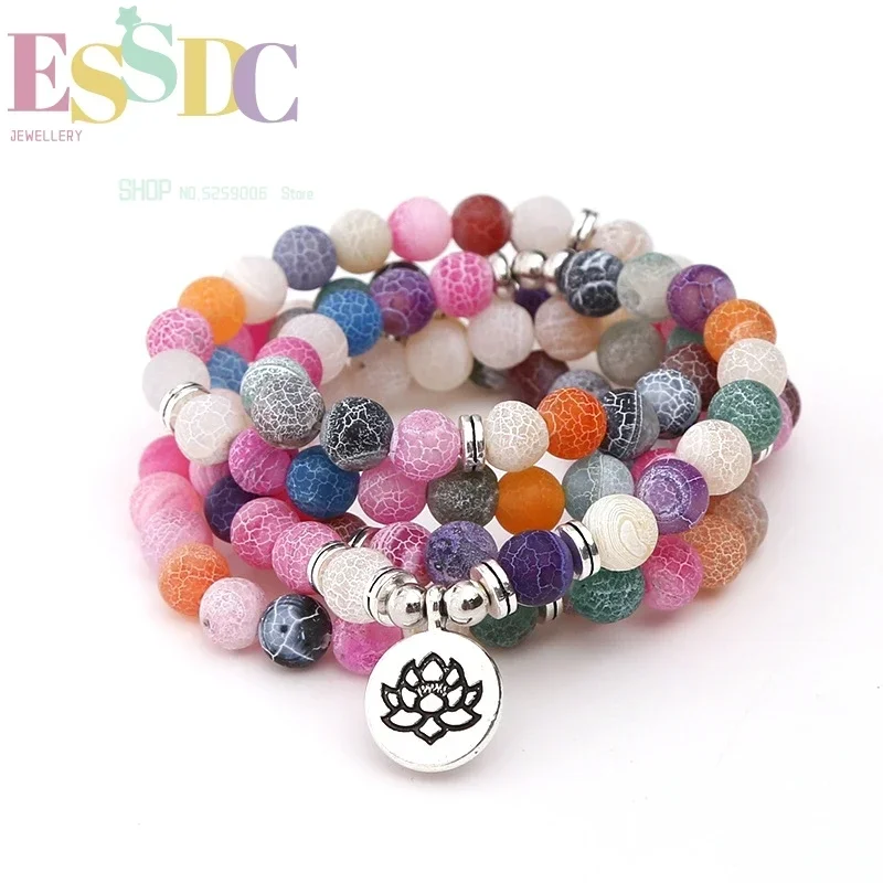 Natural Colorful Weathered Stone Bead t 108 Mala Lotus Hand String Chakra Bracelet Women's Yoga Healing Jewelry Wholesale