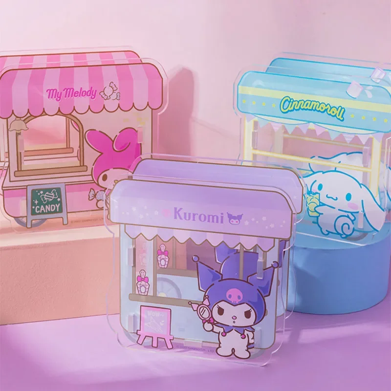 

New Sanrio Cinnamoroll Mymelody Kuromi Acrylic Pen Holder Stationery Storage Box School Supplies Desk Organizer birthday gift