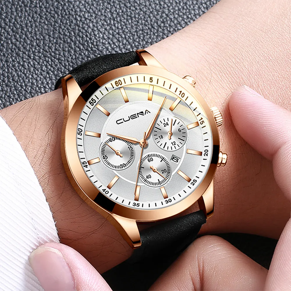 

Men's Business Leath Belt Watch Three Eyes Six-Piece Calendar Quartz Watch Exquisite Classic Wrist Watches For Men Reloj Hombr