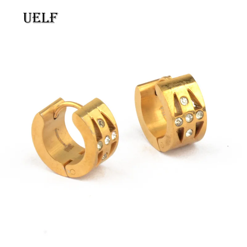 Uelf Luxury Zircon Crystal Gold Hoop Earring For Women Shining Rhinestone Round Earrings Fashion Wedding Jewelry Bride Shellhard