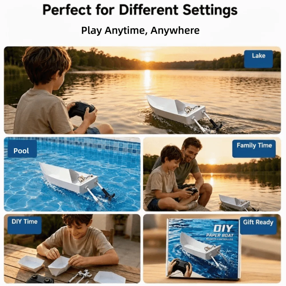 Dual Propulsion RC Paper Boat Stable Play Modular Assembly Remote Control Boat Handmade Model Two-Paddle Motion Paper Boat