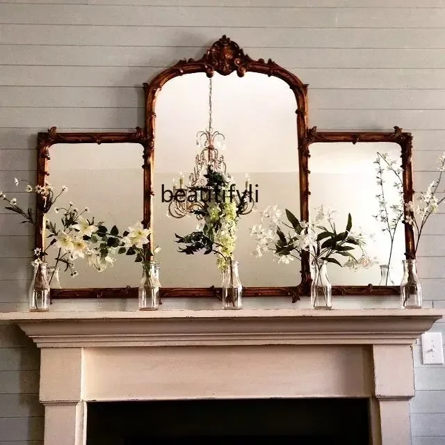 

French fireplace decorative mirror European retro carved mirror bathroom, American bathroom bathroom bathroom mirror9338