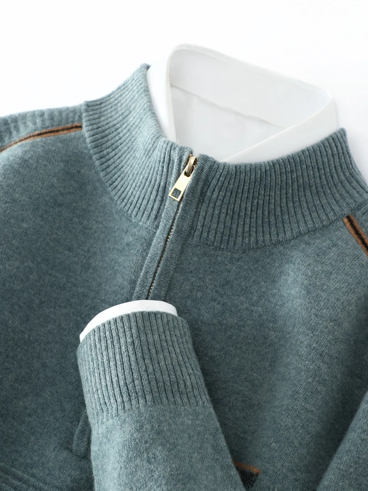 

ANGEL 100% Merino Wool Men's Knitwear Sweater Mock Neck Zipper Pullovers Autumn Winter Smart Casual Cashmere Soft Male Clothes