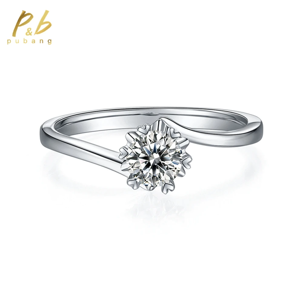 

PuBang Fine Jewelry 5MM GRA D Moissanite Diamond for Women Cocktail Gift Real 925 Sterling Silver Simple Band Ring Free Shipping