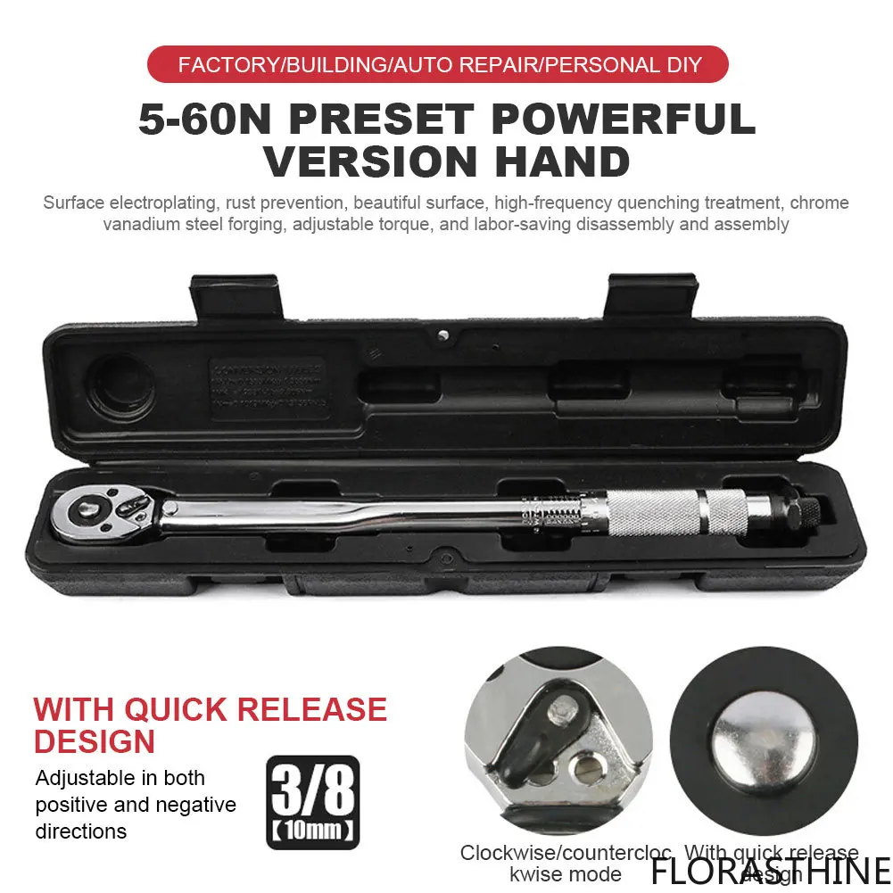 5-60N.m Torque Wrench 3/8 inch Square Drive Spanner Hand Tool Adjustable Key Torques Micrometer Car Motorbike Disassembly Tool