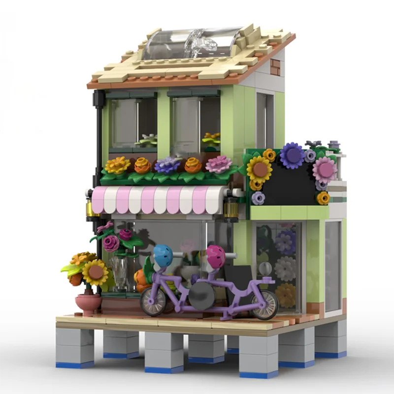 New 483Pcs City Hot Selling Street View Moc Modular Flower Shop Model Building Blocks Diy Creative Ideas Toys Birthday Gift